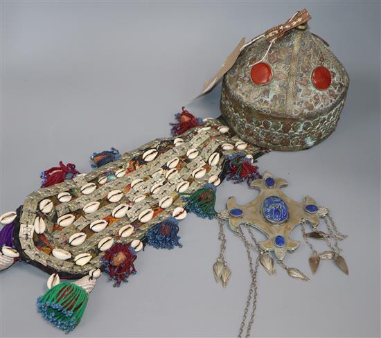 A Persian head-dress and lapis necklace